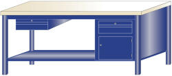 AVWH Fiókos műhelyasztal ipari kivitel 2 fiók, 1 szekrény, 43 mm bükkfa munkalappal 400 kg teherbírású munkaasztal 200x70x88 cm CORTI STONE