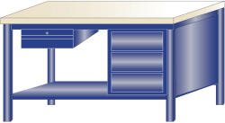 AVWH Fiókos műhelyasztal ipari kivitel 1 fiók, 3 fiókos szekrény 43 mm bükkfa munkalappal 600 kg teherbírású munkaasztal 150x70x88 cm CORTI STONE