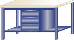 AVWH Fiókos műhelyasztal ipari kivitel 3 fiókos szekrény 43 mm bükkfa munkalappal 600 kg teherbírású munkaasztal 150x75x88 cm CORTI STONE