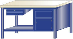AVWH Fiókos műhelyasztal ipari kivitel 2 fiók, 1 szekrény 43 mm bükkfa munkalappal 600 kg teherbírású munkaasztal 150x75x88 cm CORTI STONE