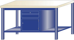 AVWH Fiókos műhelyasztal ipari kivitel 1 fiók, 1 polcos szekrény 43 mm bükkfa munkalappal 600 kg teherbírású munkaasztal 150x75x88 cm CORTI STONE