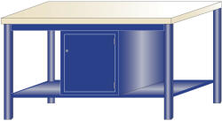 AVWH Fiókos műhelyasztal ipari kivitel 1 polcos szekrény 43 mm bükkfa munkalappal 600 kg teherbírású munkaasztal 150x75x88 cm CORTI STONE