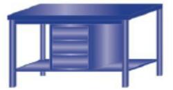 AVWH Műhelyasztal ipari kivitel 3 fiókos szekrény, acél munkalappal 600 kg teherbírású munkaasztal 150x70x88 cm CORTI FERRO