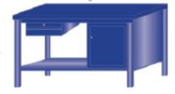 AVWH Műhelyasztal ipari kivitel 1 fiók és 1 polcos szekrénnyel, acél munkalappal 600 kg teherbírású munkaasztal 150x70x88 cm CORTI FERRO