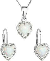 Swarovski elements Set din argint în formă de inimă cu cristale Swarovski și opal sintetic 39161.1 alb