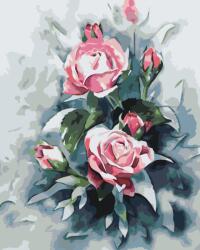 Festés számok szerint - Pasztellrózsaszín rózsacsokor Méret: 40x50cm, Keretezés: Keret nélkül (csak a vászon)