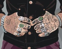  Festés számok szerint - Kéztetoválások Méret: 40x50cm, Keretezés: Keret nélkül (csak a vászon)