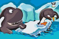 Festés számok szerint - A pingvinek és a bálna Méret: 40x60cm, Keretezés: Keret nélkül (csak a vászon)
