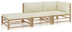 vidaXL Set mobilier de grădină cu perne alb crem, 3 piese, bambus (3058245)