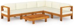 vidaXL Set mobilier grădină perne alb/crem, 7 piese, lemn masiv acacia (3057937) - comfy