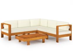 vidaXL Set mobilier grădină perne alb/crem, 6 piese, lemn masiv acacia (3057935) - comfy