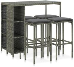 vidaXL Set mobilier bar de grădină cu perne, 5 piese, gri, poliratan (3064915) - comfy