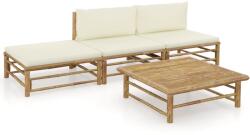 vidaXL Set mobilier de grădină, 4 piese, perne alb crem, bambus (3058243)