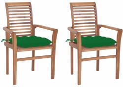 vidaXL Scaune de masă cu perne verde, 2 buc. , lemn masiv tec (3062615) - comfy