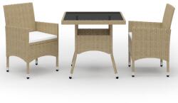 vidaXL Set mobilier de grădină, 3 piese, bej, poliratan și sticlă (3058310)
