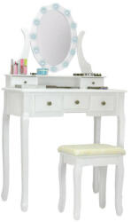 Timeless Tools Tükrös fésülködő asztal párnázott székkel, Hollywood - fehér