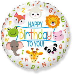 Flexmetal Fólia lufi, 18"/45cm, gömb, Happy Birthday, állatos