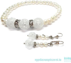  Lelki egyensúlyt biztosító, stresszoldó - repesztett hegyikristály, tenyésztett gyöngy ásvány karkötő és fülbevaló