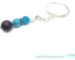 Szerencsehozó, védelmező, önbizalom növelő, energetizáló - matt ónix, rekonstruált türkiz, achát, hókvarc ásvány kulcstartó