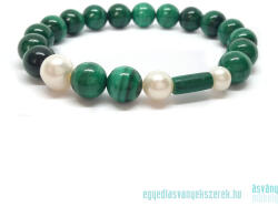  Menstruációs problémákat enyhítő, stresszoldó - malachit, tenyésztett gyöngy ásvány karkötő