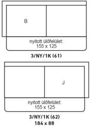 Léna ülőgarnitúra elem rugós variálható, elem 3, nyitható, 1 karfás