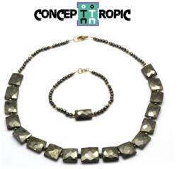  Set Colier si Bratara din Pirita Dreptunghi Fatetat - Rotund - Accesorii GF