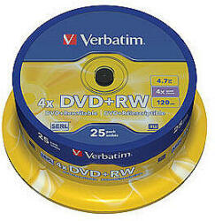 Verbatim DVD+RW SERL 4X 4.7GB (43489) (Medii de stocare CD, DVD, Blu-Ray) -  Preturi