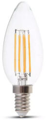 V-TAC Bec LED Lumanare 4W Filament, E14, Sticla Clara, Lumina Calda 2700K, 2buc/Blister (14837-)