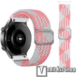 Okosóra szíj - szövet, sztreccses, állítható - RÓZSASZÍN / FEHÉR - 240mm hosszú, 22mm széles - SAMSUNG Galaxy Watch 46mm / Watch GT2 46mm / Watch GT 2e / Galaxy Watch3 45mm / Honor MagicWatch 2 46mm
