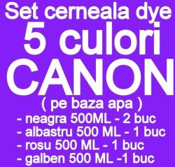 Canon Pachet 5 culori Cerneala CANON DYE CISS PGI5 CLI8 PGI520 CLI-521 PGI525 CLI-526 PGI550 CLI551 pe baza de apa ( 2 X NEGRU + 1 X ALBASTRU + 1 X ROSU + 1 X GALBEN ) - 500 ml fiecare - TOTAL 2.5 LITRI