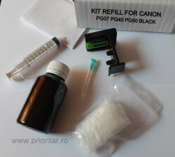 Canon Kit refill reincarcare cartuse Canon PG-37 PG-40 PG-50 PG37 PG40 negru pt Pixma P1800 MP160 MP170 MP180 MP210 MP460 MP470 MX300 MX310