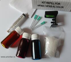 HP Kit refill reincarcare si desfundare cartuse HP302 F6U67AE HP-302XL color
