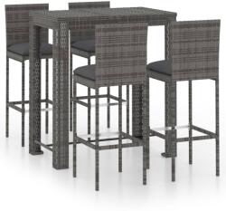 vidaXL Set mobilier bar de grădină cu perne, 5 piese, gri, poliratan (3064797) - vidaxl