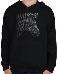 printfashion Zebra portré - Gyerek kapucnis pulóver - Fekete (5028001)