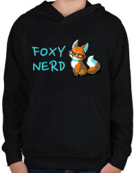 printfashion Foxy Nerd - Gyerek kapucnis pulóver - Fekete (4997067)