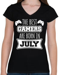 printfashion A legjobb gamerek júliusban születtek - Női V-nyakú póló - Fekete (5053299)