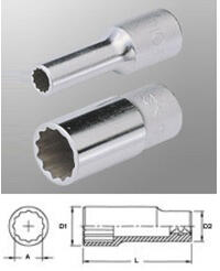 Genius Tools 437821 1/2"-os 12 lapú dugókulcs fej, hosszított kivitel, 21 mm (437821)