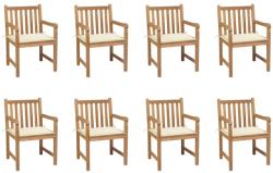 vidaXL 8 db tömör tíkfa kerti szék krémszínű párnával (3073060/61/62/63/64/65/66/67/68/69)