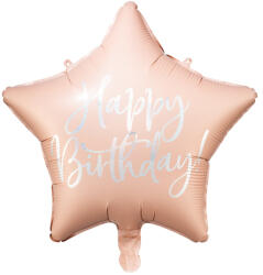 PartyDeco S. r. o Fólia lufi, csillag alakú, púder pink , 40cm, Happy Birthday felirattal