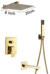 Dusche Fali zuhanyszett falba építhető falsík alatti csaptelep arany kádtöltő, esőztetős zuhanyfej sárgaréz 20-40 cm, kézi zuhanyfej keverőcsappal
