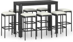 vidaXL Set mobilier bar de grădină cu perne, 9 piese, negru, poliratan (3064790) - vidaxl