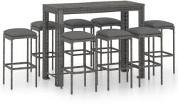 vidaXL Set mobilier bar de grădină cu perne, 9 piese, gri, poliratan (3064791) - vidaxl