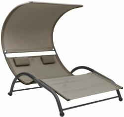 vidaXL Șezlong de plajă dublu cu baldachin, gri taupe, textilenă (310545)