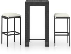vidaXL Set mobilier bar de grădină cu perne, 3 piese, negru, poliratan (3064775) - vidaxl