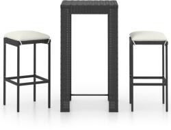 vidaXL Set mobilier bar de grădină cu perne, 3 piese, negru, poliratan (3064775)