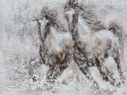 Thermobrass Tablou pictat manual 2 Horses 100 x 150 cm Alb murdar