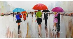 Thermobrass Tablou pictat manual People with umbrella 70 x 140 cm Alb murdar
