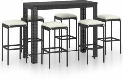 vidaXL Set mobilier bar de grădină cu perne, 7 piese, negru, poliratan (3064787) - vidaxl
