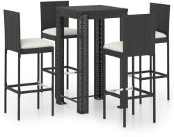 vidaXL Set mobilier bar exterior cu perne, 5 piese, negru, poliratan (3064794) - vidaxl