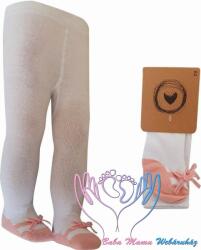  Fehér baba harisnyanadrág masnival és cipőhatású díszítéssel - Rózsaszín